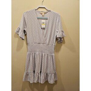 NWT Women's Michael Kors Smocked Waist Eyelet Mini Dress Lavender Mist Size M‎